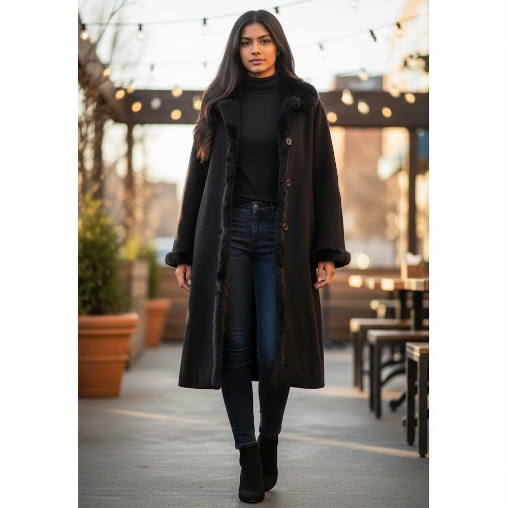 Yell Miwa Cashmere Mink Fur Trim Coat overcoat Size 9